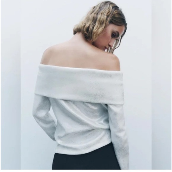 NWT ZARA EXPOSED SHOULDER METALLIC SWEATER/M - Picture 5 of 14